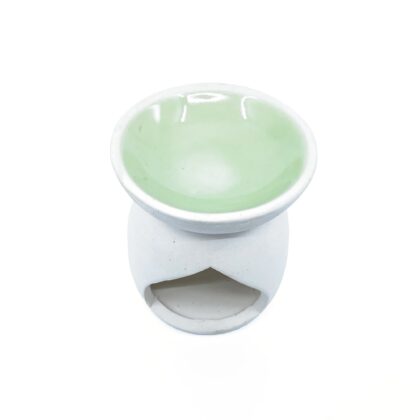 Ceramic OIL BURNER WHITE w GREEN BOWL