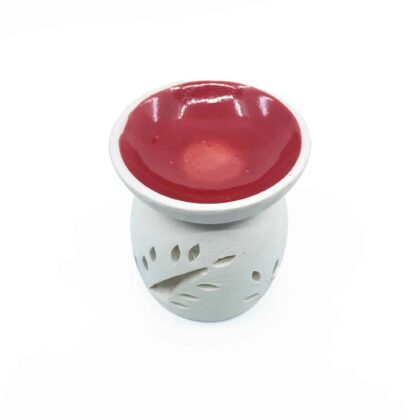 Ceramic OIL BURNER WHITE w RED BOWL