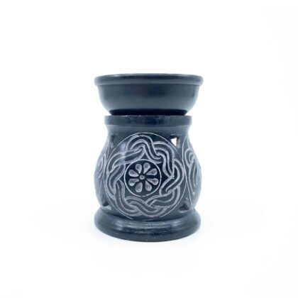 Soapstone OIL BURNER Small 3.5 inch BLACK DRUID FLOWER