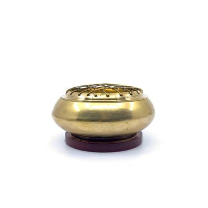 Charcoal Burner Brass Flat PLAIN with Wooden Base