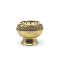 Charcoal Burner Brass on Stand CROSSHATCHED with Wooden Base