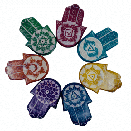 Soapstone HAMSA HAND ASH CATCHER with CHAKRAS