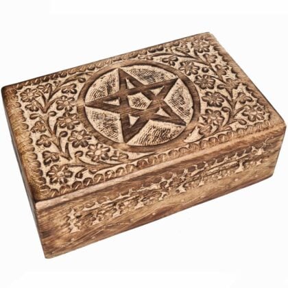 Wooden White Wash Pentagram Jewellery Box
