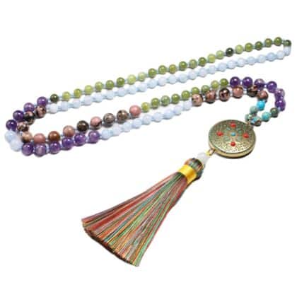 108 Beads Mala Necklace Charm Tassel Natural Stone
