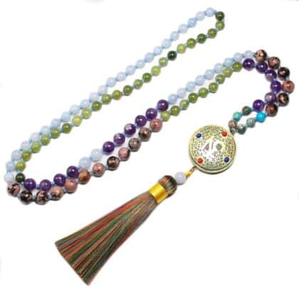 108 Beads Mala Necklace Charm Tassel Natural Stone