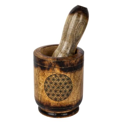 Wooden Mortar and Pestle - Flower of Life