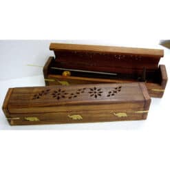 INCENSE HOLDER Wooden ROUNDED Lid Box 10 inch