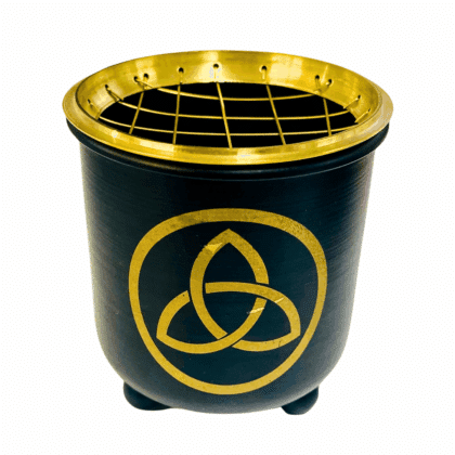 Incense Charcoal Burner BLACK GOLD TRIQUETRA with Brass Grid