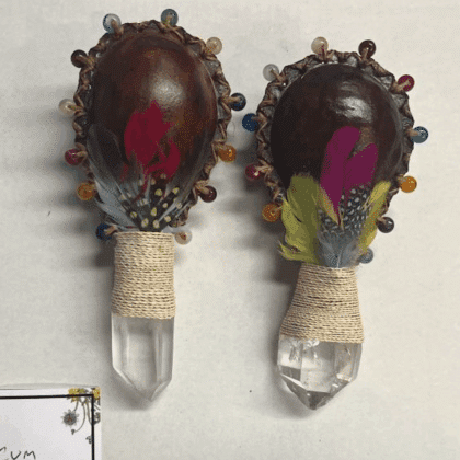 Shamanic Ceremonial Maracas Rattle with Clear Quartz